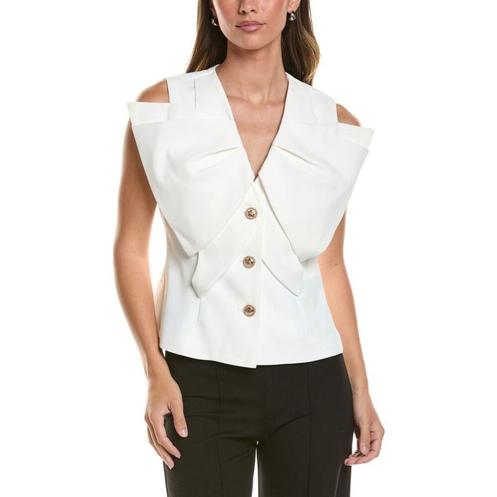Gracia Womens  Ruffle Front Button Down Sleeveless Jacket